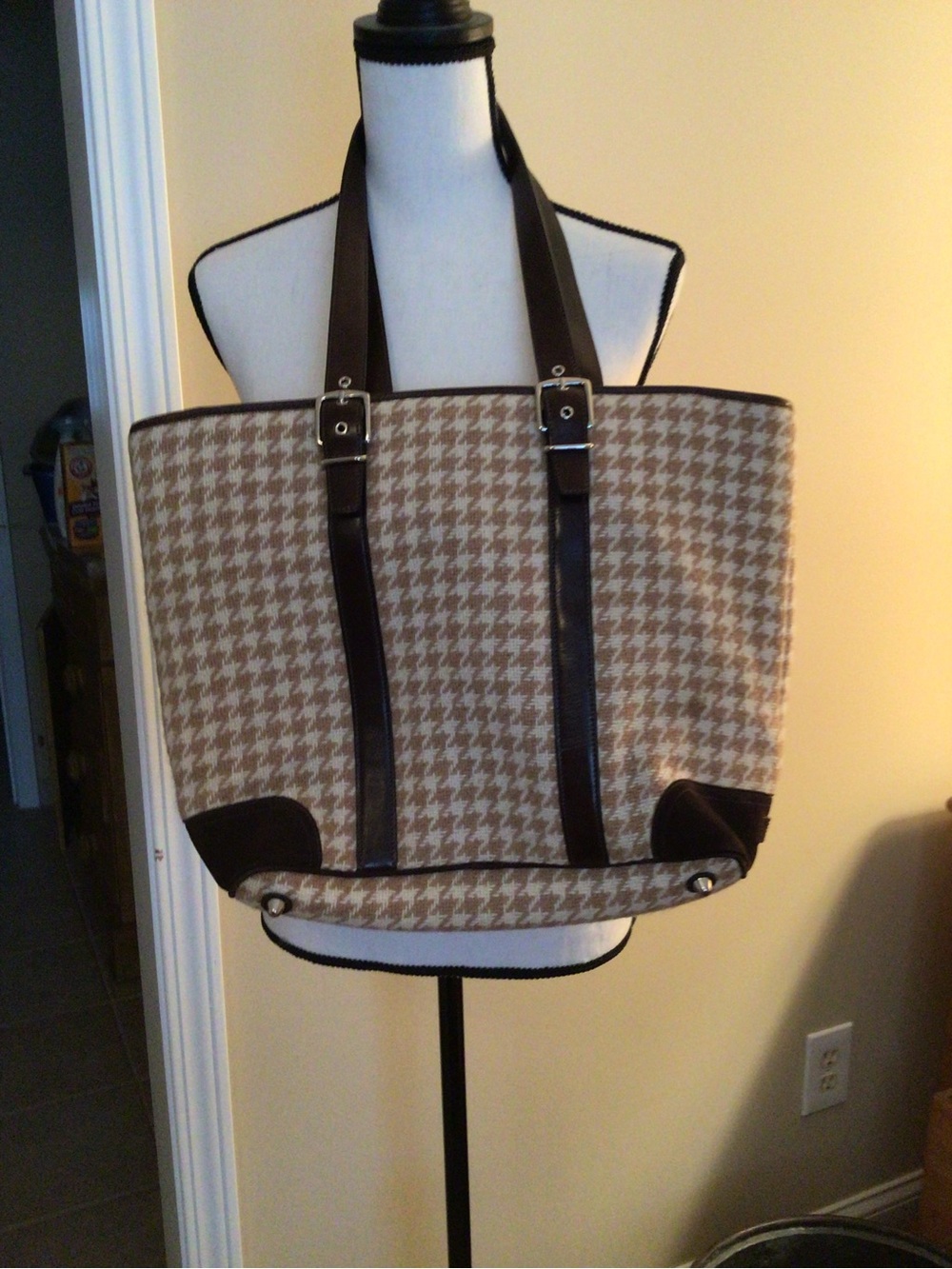 Coach Brown and Cream Houndstooth Tote